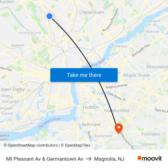 Mt Pleasant Av & Germantown Av to Magnolia, NJ map