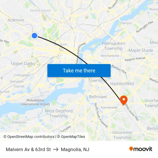 Malvern Av & 63rd St to Magnolia, NJ map