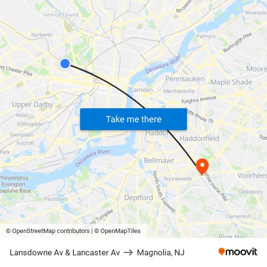 Lansdowne Av & Lancaster Av to Magnolia, NJ map