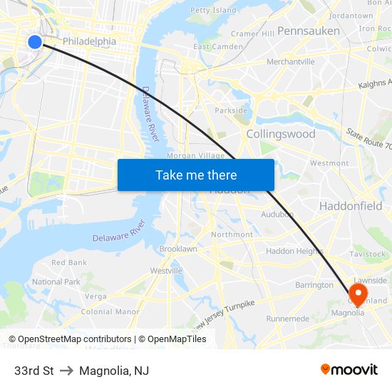 33rd St to Magnolia, NJ map