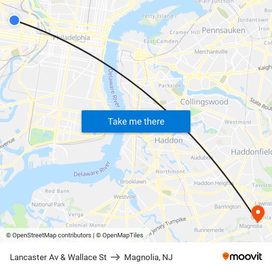 Lancaster Av & Wallace St to Magnolia, NJ map