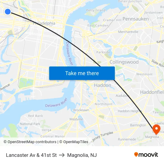 Lancaster Av & 41st St to Magnolia, NJ map