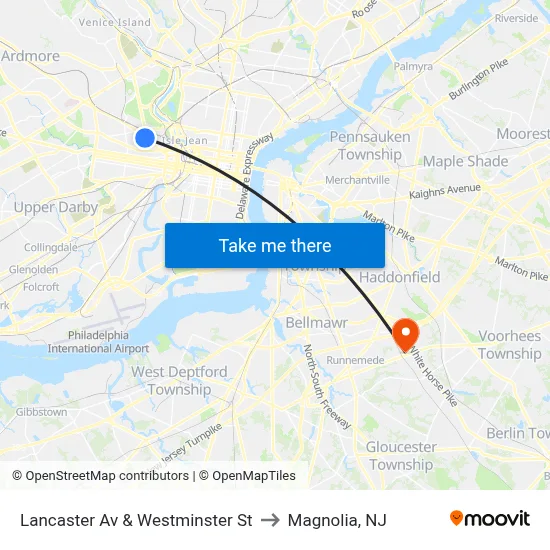 Lancaster Av & Westminster St to Magnolia, NJ map
