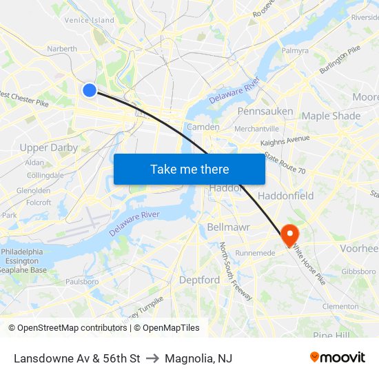 Lansdowne Av & 56th St to Magnolia, NJ map