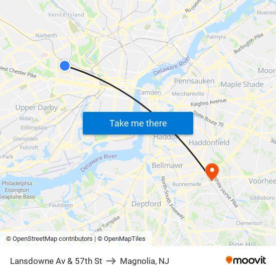 Lansdowne Av & 57th St to Magnolia, NJ map