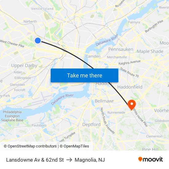 Lansdowne Av & 62nd St to Magnolia, NJ map
