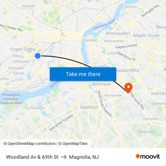 Woodland Av & 69th St to Magnolia, NJ map