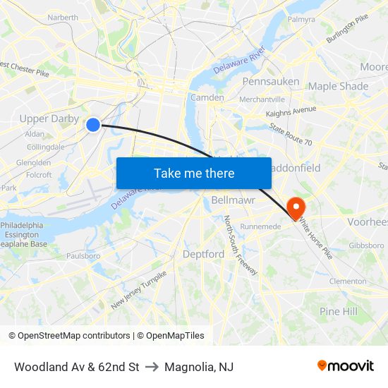 Woodland Av & 62nd St to Magnolia, NJ map
