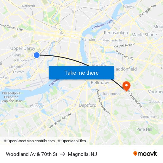 Woodland Av & 70th St to Magnolia, NJ map