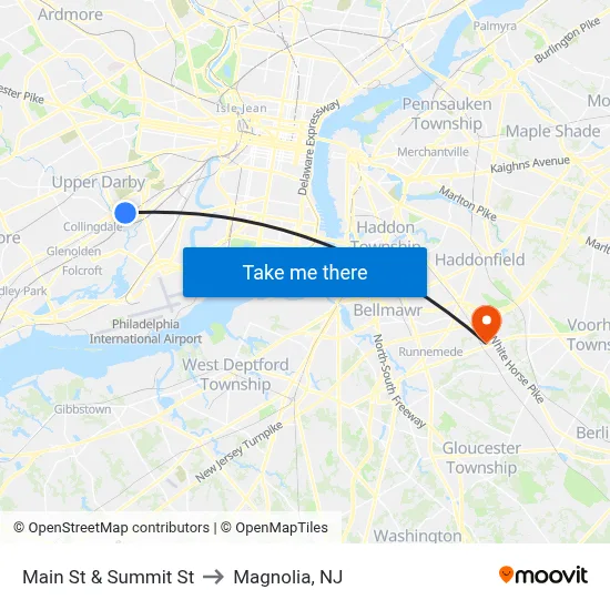 Main St & Summit St to Magnolia, NJ map