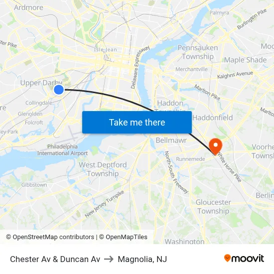 Chester Av & Duncan Av to Magnolia, NJ map