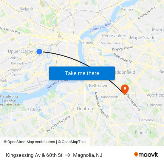 Kingsessing Av & 60th St to Magnolia, NJ map