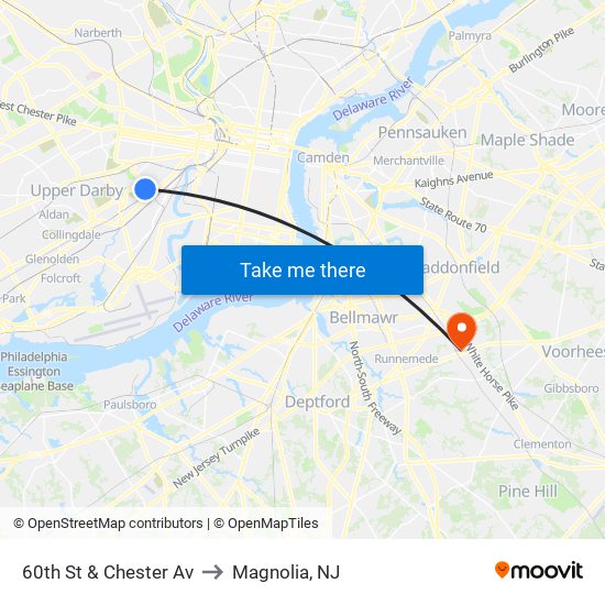 60th St & Chester Av to Magnolia, NJ map