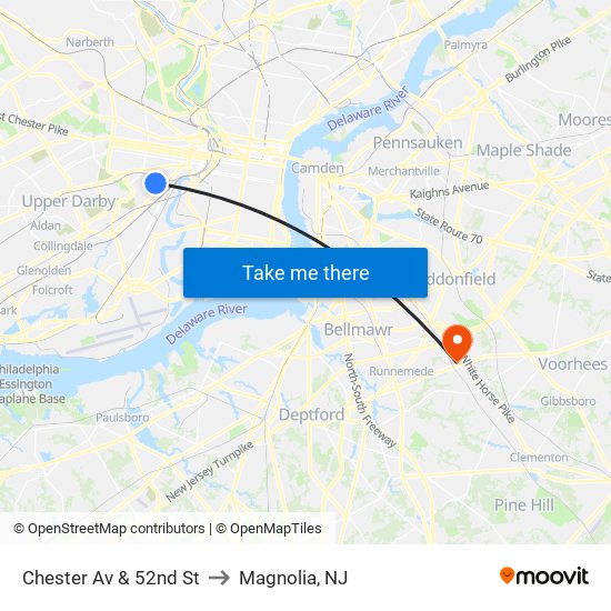 Chester Av & 52nd St to Magnolia, NJ map