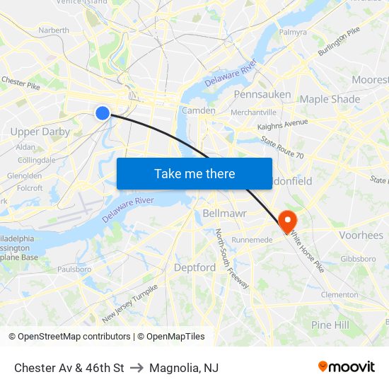 Chester Av & 46th St to Magnolia, NJ map
