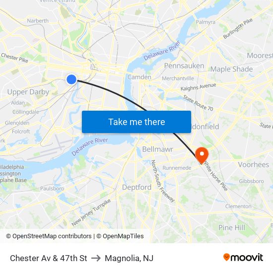 Chester Av & 47th St to Magnolia, NJ map