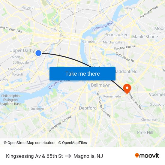 Kingsessing Av & 65th St to Magnolia, NJ map