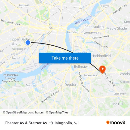 Chester Av & Stetser Av to Magnolia, NJ map