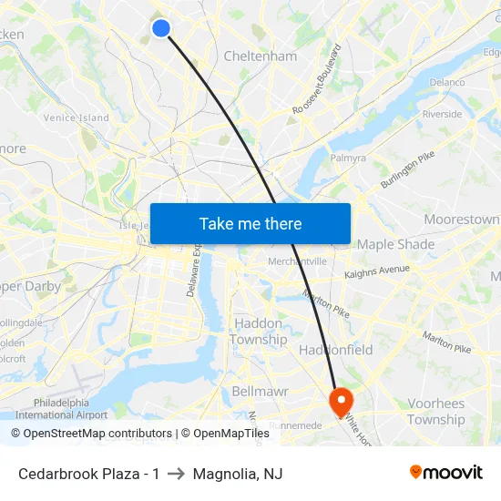 Cedarbrook Plaza - 1 to Magnolia, NJ map