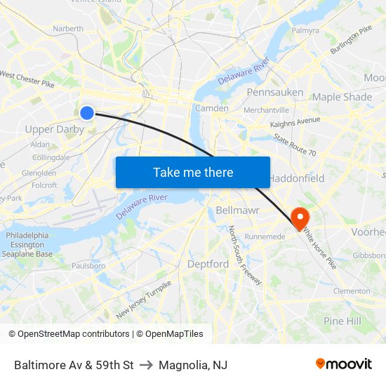 Baltimore Av & 59th St to Magnolia, NJ map