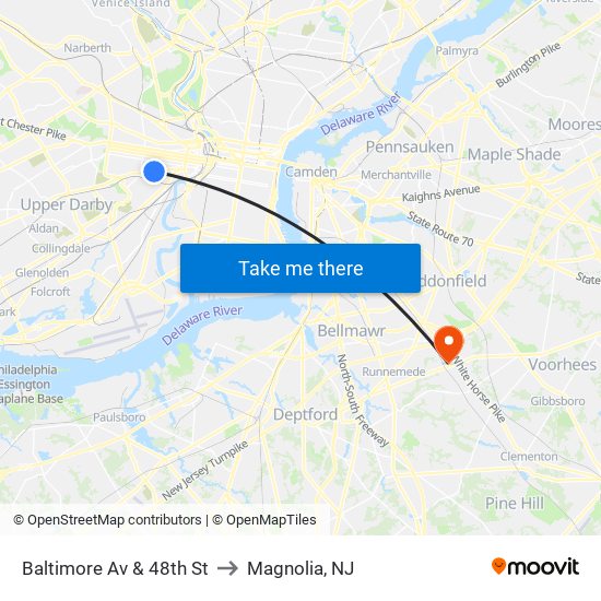 Baltimore Av & 48th St to Magnolia, NJ map