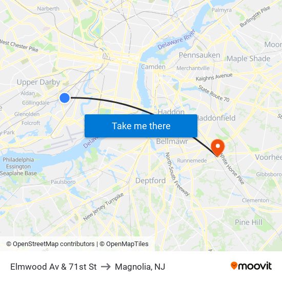 Elmwood Av & 71st St to Magnolia, NJ map