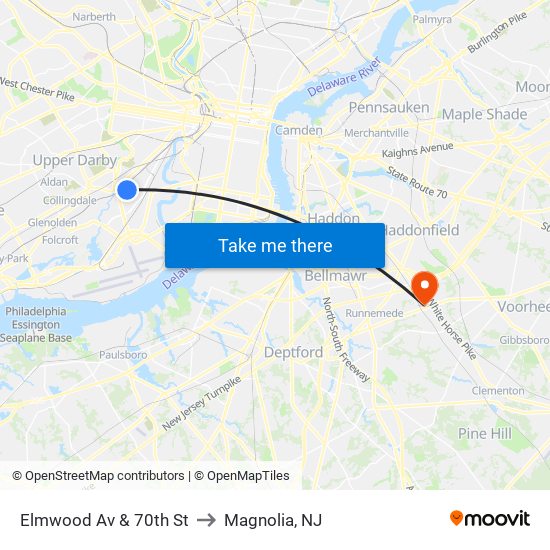 Elmwood Av & 70th St to Magnolia, NJ map