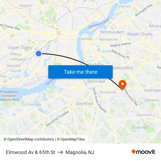 Elmwood Av & 65th St to Magnolia, NJ map