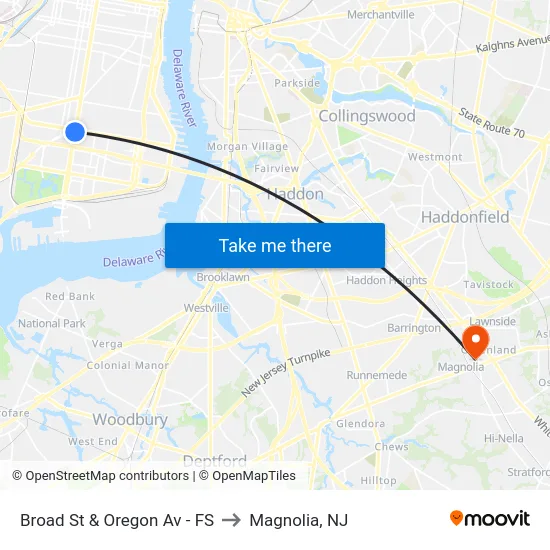 Broad St & Oregon Av - FS to Magnolia, NJ map