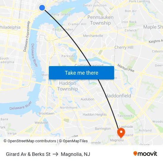 Girard Av & Berks St to Magnolia, NJ map