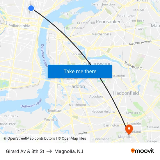 Girard Av & 8th St to Magnolia, NJ map