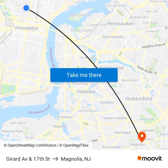 Girard Av & 17th St to Magnolia, NJ map