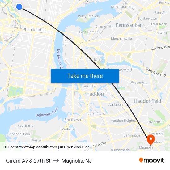 Girard Av & 27th St to Magnolia, NJ map