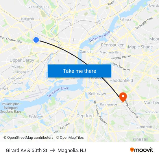 Girard Av & 60th St to Magnolia, NJ map