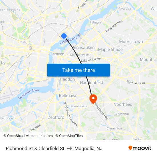 Richmond St & Clearfield St to Magnolia, NJ map
