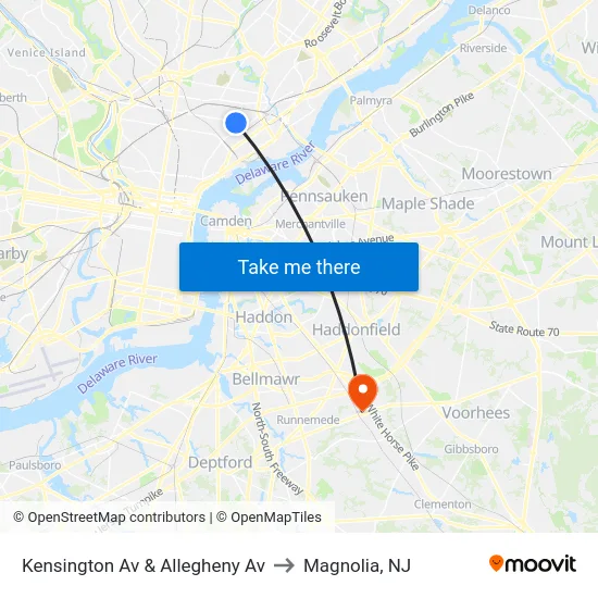 Kensington Av & Allegheny Av to Magnolia, NJ map