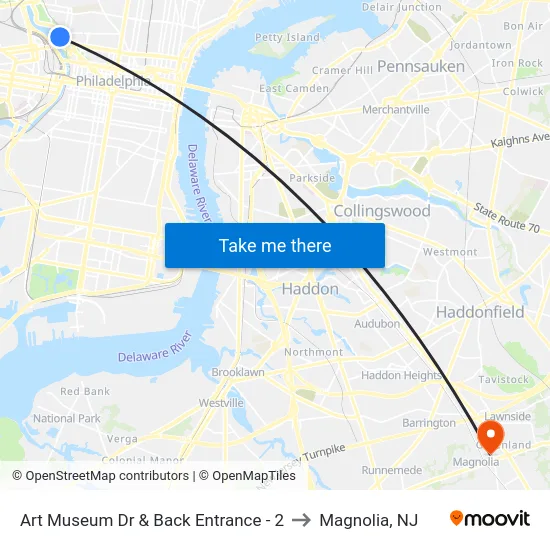 Art Museum Dr & Back Entrance - 2 to Magnolia, NJ map