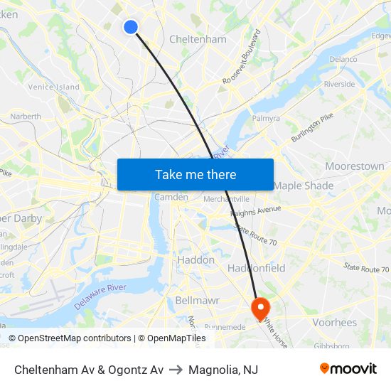 Cheltenham Av & Ogontz Av to Magnolia, NJ map