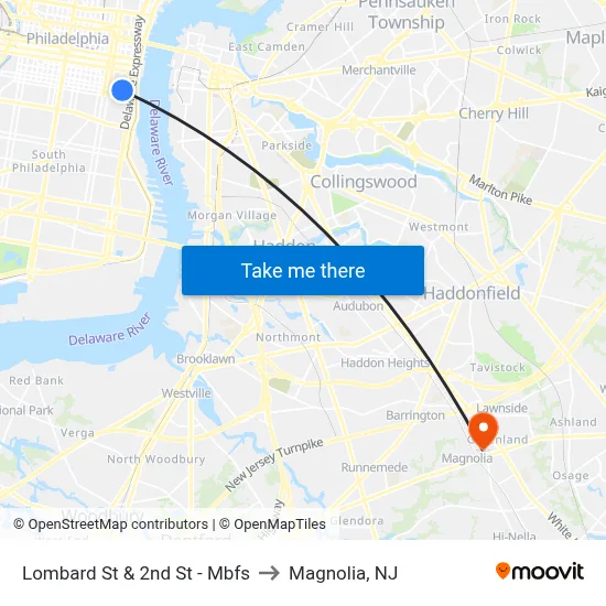 Lombard St & 2nd St - Mbfs to Magnolia, NJ map