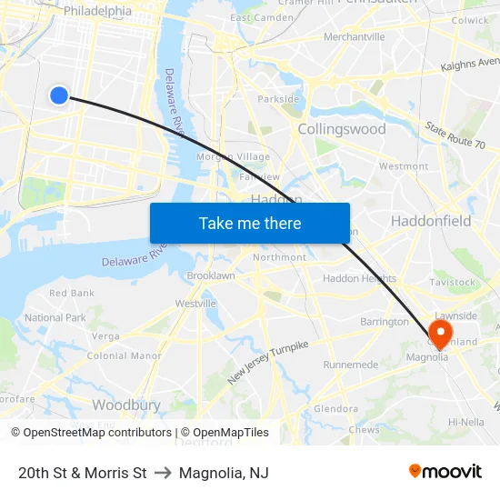 20th St & Morris St to Magnolia, NJ map