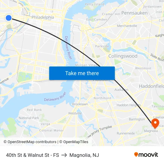 40th St & Walnut St - FS to Magnolia, NJ map
