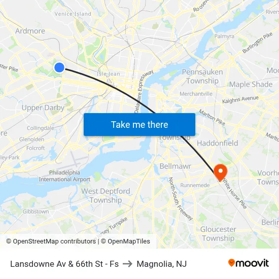 Lansdowne Av & 66th St - Fs to Magnolia, NJ map