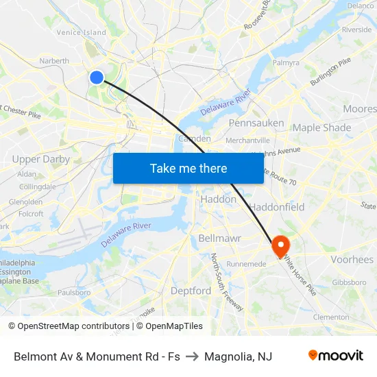 Belmont Av & Monument Rd - Fs to Magnolia, NJ map