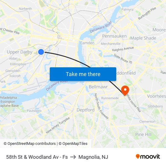 58th St & Woodland Av - Fs to Magnolia, NJ map