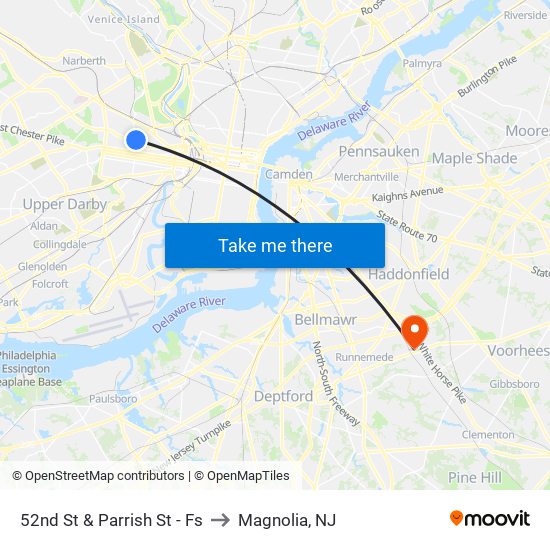 52nd St & Parrish St - Fs to Magnolia, NJ map