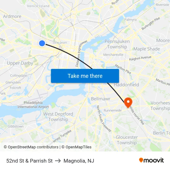 52nd St & Parrish St to Magnolia, NJ map