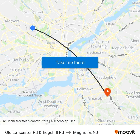 Old Lancaster Rd & Edgehill Rd to Magnolia, NJ map