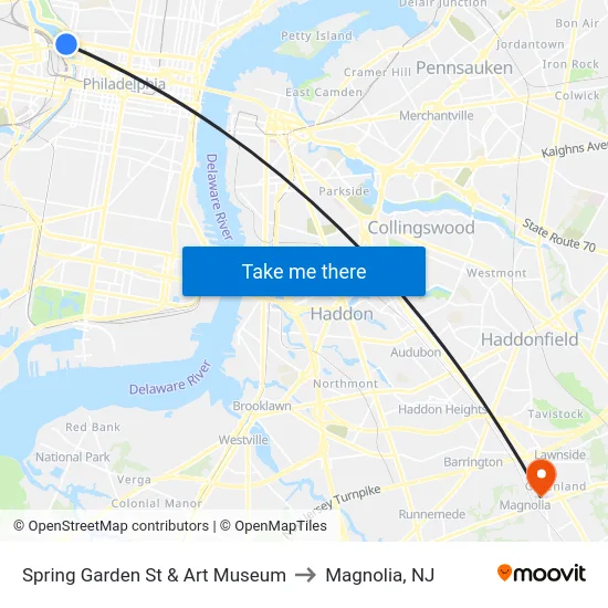 Spring Garden St & Art Museum to Magnolia, NJ map