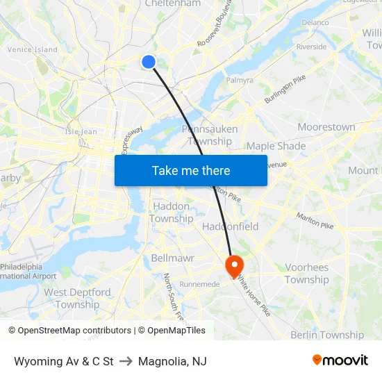 Wyoming Av & C St to Magnolia, NJ map