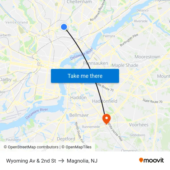 Wyoming Av & 2nd St to Magnolia, NJ map